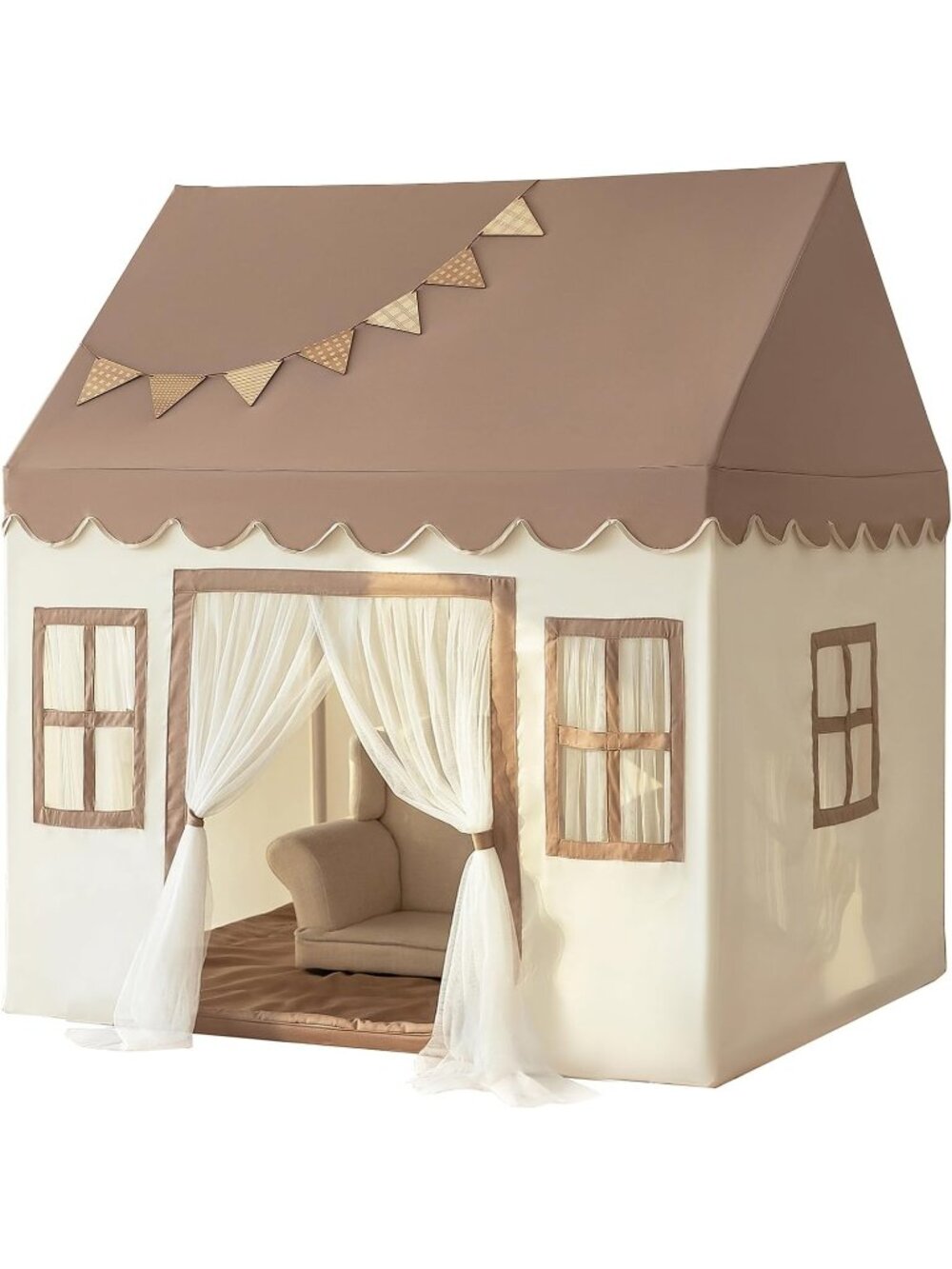 Kids Play Tent Brown with Double Door Playhouse Tents Christmas House Gift